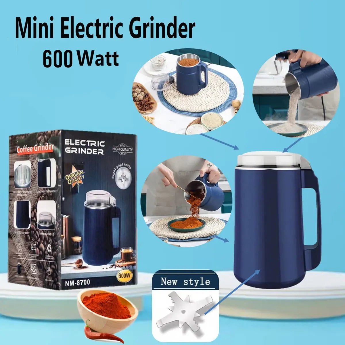 Picture of Mini Electric Coffee Beans Chopper – Superfine Powder Grinding Machine for Spices, Grains, and Beans – Efficient Kitchen Grinder Blender Tool (650 watt)