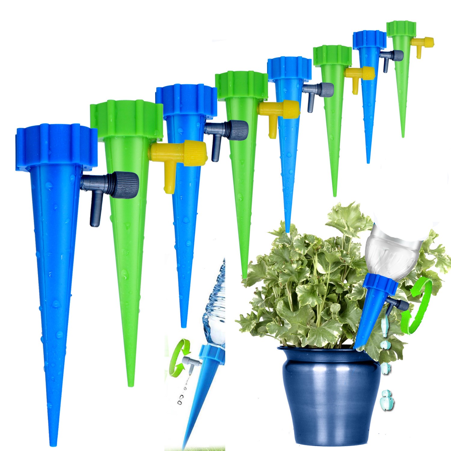 Picture of 5/10 pcs Drip Irrigation Automatic Plant Waterers System Adjustable Drip Water Spikes Taper Plants Pot Watering for Coke Bottles