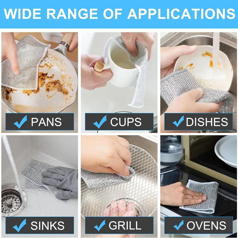 Picture of 2/5/10 Pcs Magic Cleaning Cloth Kitchen Dishwashing Towel Metal Steel Wire Cleaning Rag For Dish Pot Cleaning Tools