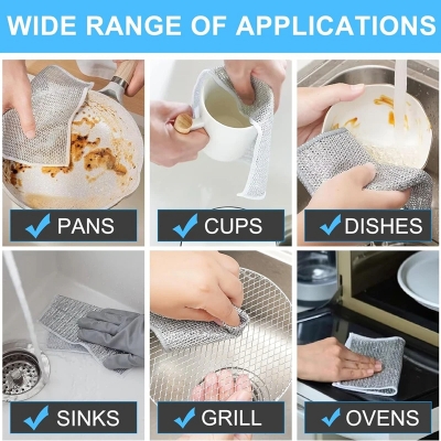 Picture of 2/5/10 Pcs Magic Cleaning Cloth Kitchen Dishwashing Towel Metal Steel Wire Cleaning Rag For Dish Pot Cleaning Tools