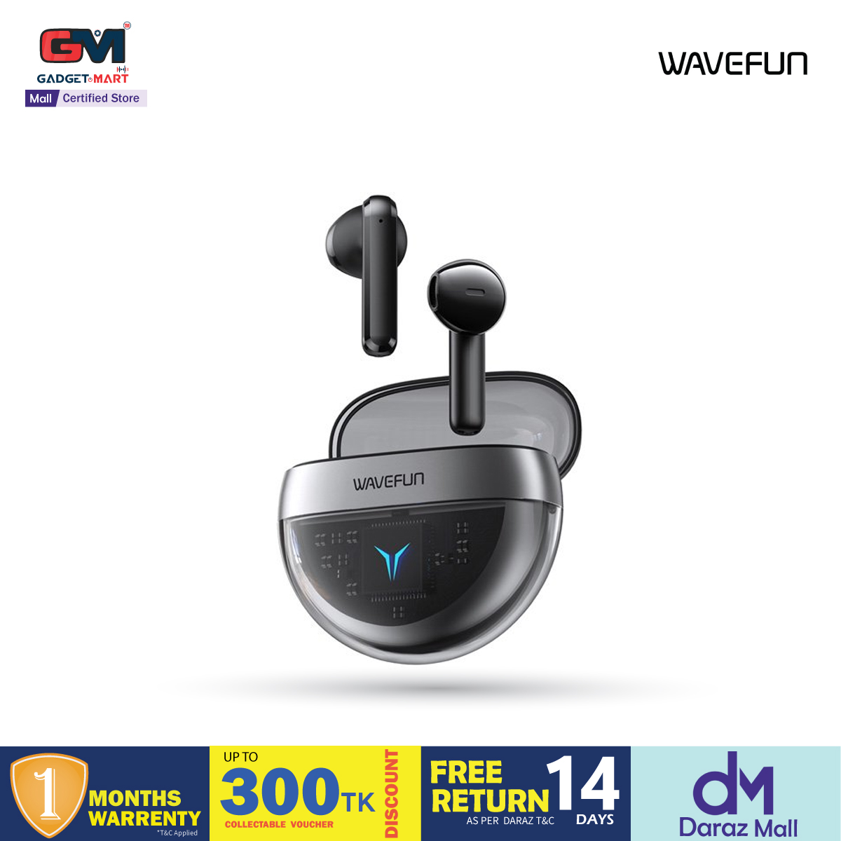Picture of Wavefun T200 Wireless Transparent Box Earbuds - Black