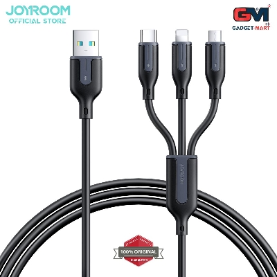 Picture of JOYROOM S-1T3018A15 Ice-Crystal Series 3.5A (USB to 8 Pin+Type-C+Micro USB) 3 in 1 Charging Cable- 1.2m - Black