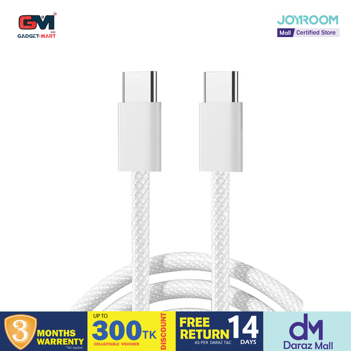Picture of Joyroom (S-A45) Ben Series Braided 60W Fast Charging Data Cable (Type-C to Type-C) 1m-White
