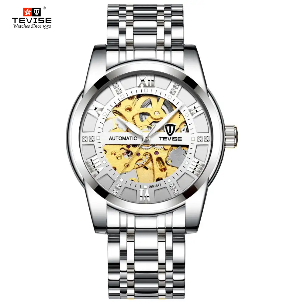 Picture of TEVISE T9005A Automatic Skeleton Diamond Scale Luminous Men Mechanical Watch - Silver