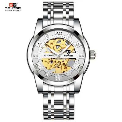 Picture of TEVISE T9005A Automatic Skeleton Diamond Scale Luminous Men Mechanical Watch - Silver