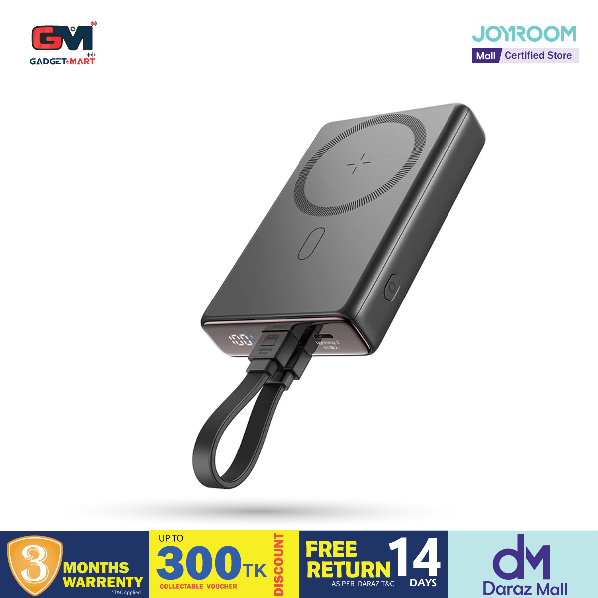Picture of Joyroom JR-PBM01 magnetic 10000mAh 20W with stand + Lightning cable - USB-C - black Picture of Joyroom JR-PBM01 magnetic 10000mAh 20W with stand + Lightning cable - USB-C - black