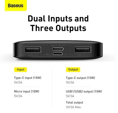 Picture of BASEUS BIPOW 10000mAh 15W Digital Display Fast Charging Power Bank - Black