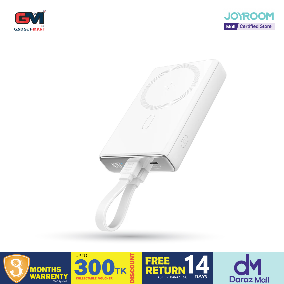 Picture of JOYROOM JR-PBM01 20W Power Bank 10000mAh with Built-in Cable&Kickstand - White