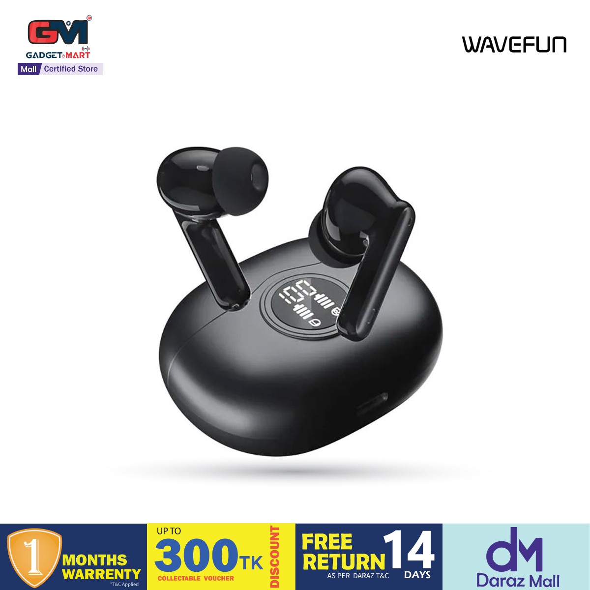 Picture of Wavefun Star 2 ANC Bluetooth Earphone V5.3 Wireless Headphones Digital Display Active Noise Cancelling Earbuds Super Bass - Black