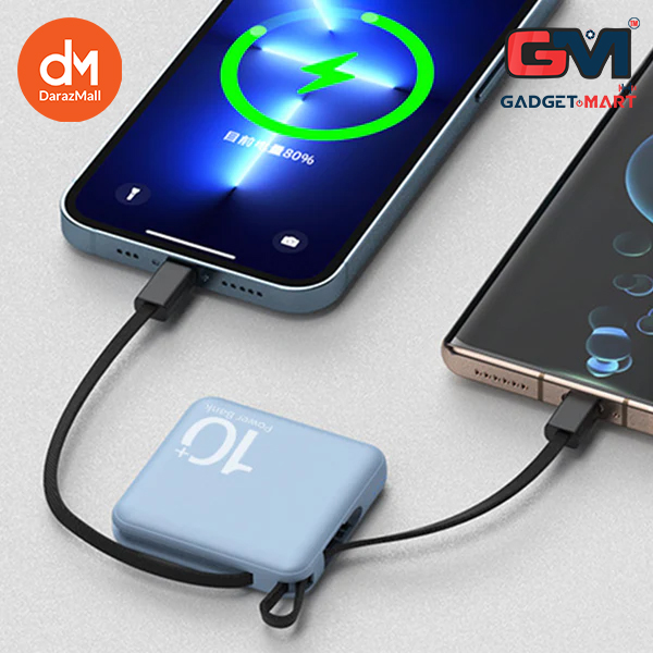 Picture of Build-In Type-C and Lightning Dual Cable 20000mAh Portable Ultra Mini Power Bank for IPhone Android - Blue