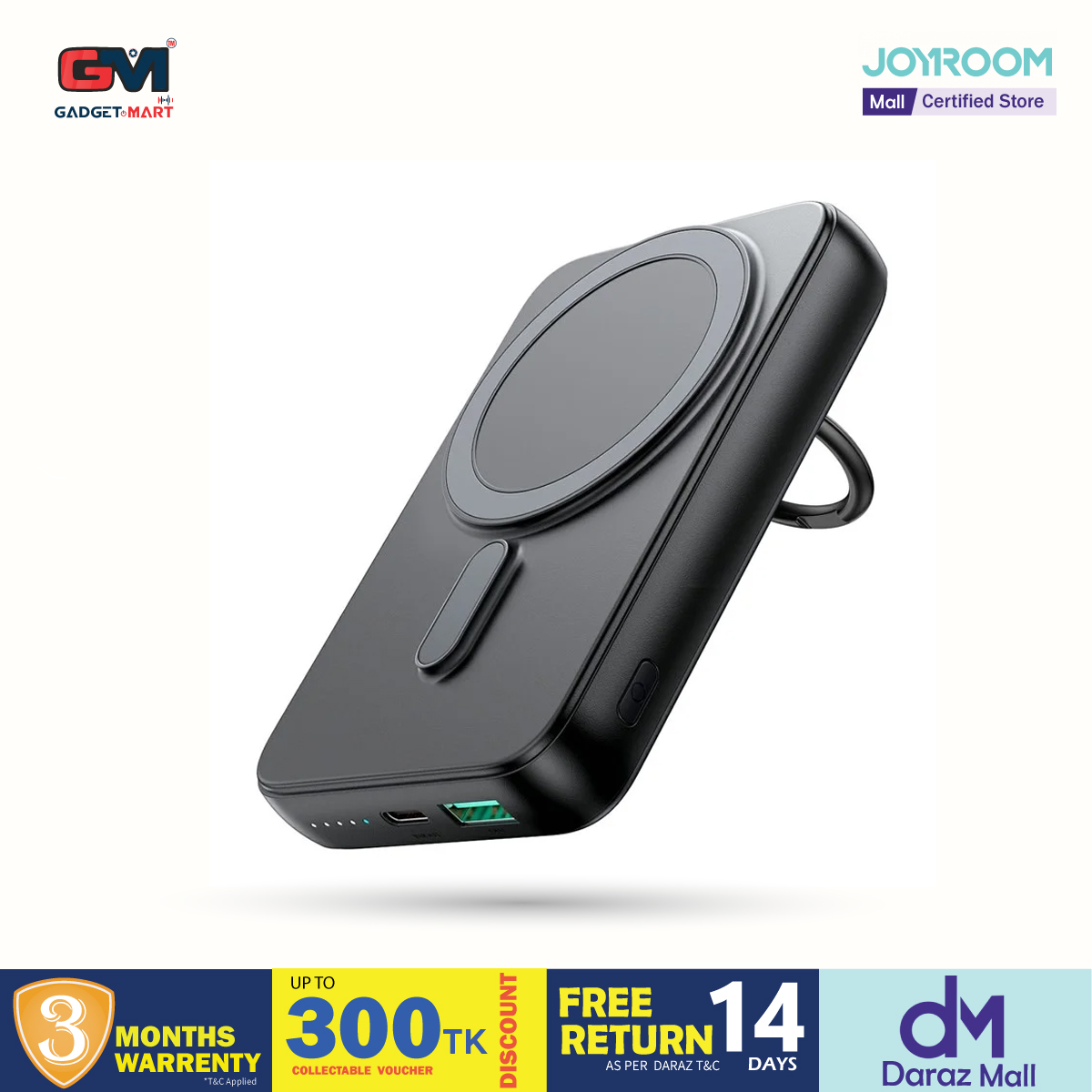 Picture of JOYROOM JR-W050 20W PD3.0 Fast Charging Power Bank 10000mAh Magnetic Wireless Charger External Battery Pack with Ring Holder Kickstand-  Black