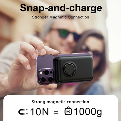 Picture of JOYROOM JR-W050 20W PD3.0 Fast Charging Power Bank 10000mAh Magnetic Wireless Charger External Battery Pack with Ring Holder Kickstand-  Black
