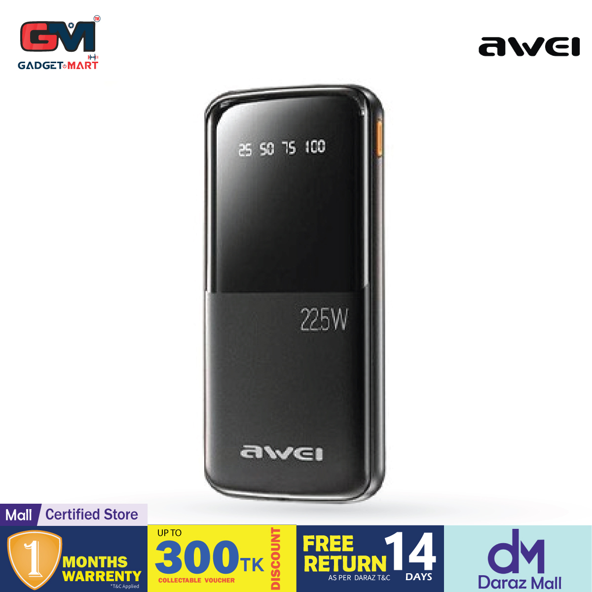 Picture of Awei P10K 10000mAh 22.5W PD Fast Charge Power Bank - Black