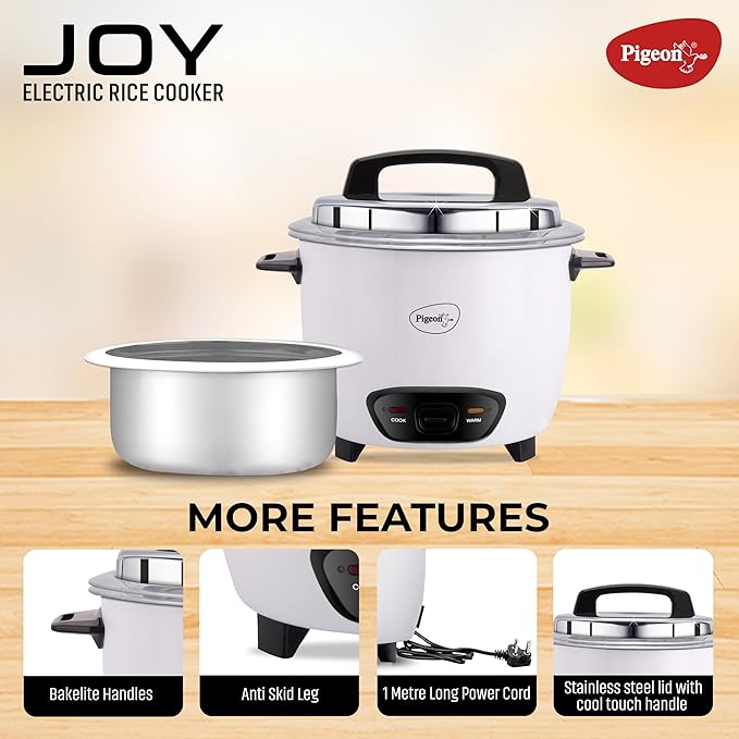 Picture of Pigeon Joy+ 1.8 Liter Electric Rice Cooker 700W with Micro Switch Control to Keep your food warm up to 5 Hours (Best price)