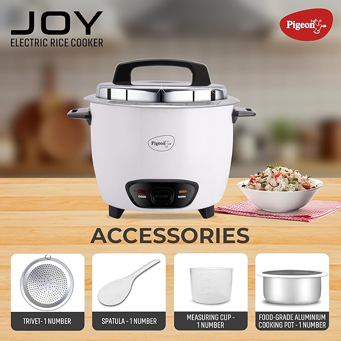 Picture of Pigeon Joy+ 1.8 Liter Electric Rice Cooker 700W with Micro Switch Control to Keep your food warm up to 5 Hours (Best price)
