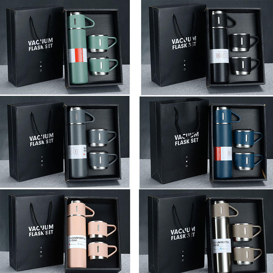 Picture of Vacuum Flask Gift Set -Vacuum Flask Set with 3 Cups/ Stainless Steel Vacuum Flask Set/ Coffee Mug/ Tea Mug/ Travel Mug with 3 cups
