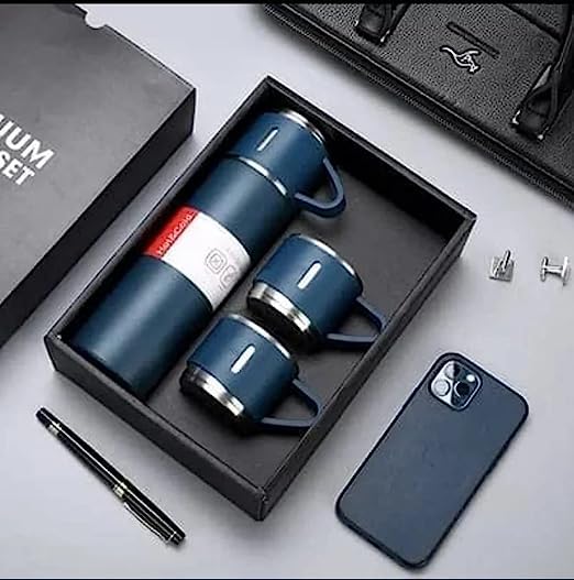 Picture of Vacuum Flask Gift Set -Vacuum Flask Set with 3 Cups/ Stainless Steel Vacuum Flask Set/ Coffee Mug/ Tea Mug/ Travel Mug with 3 cups