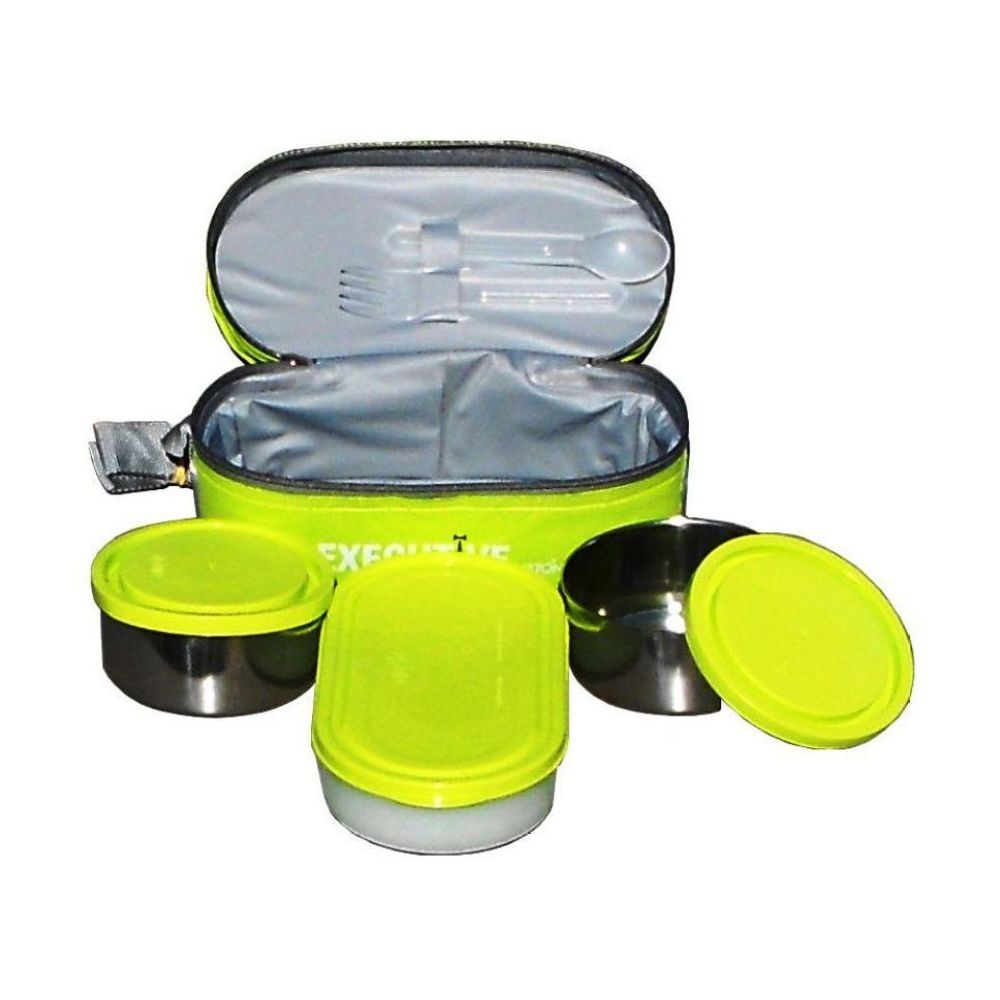 Picture of Milton Executive Lunch Box 2 Steel And 1 Microwave Safe Plastic Tiffin Box - Green