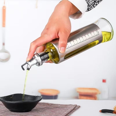 Picture of 500ml Kitchen Oil Jar Glass with Steel Cover Body