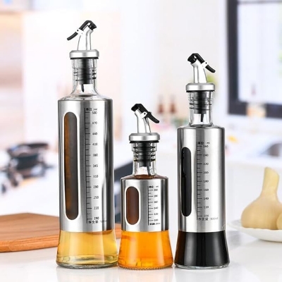 Picture of 500ml Kitchen Oil Jar Glass with Steel Cover Body