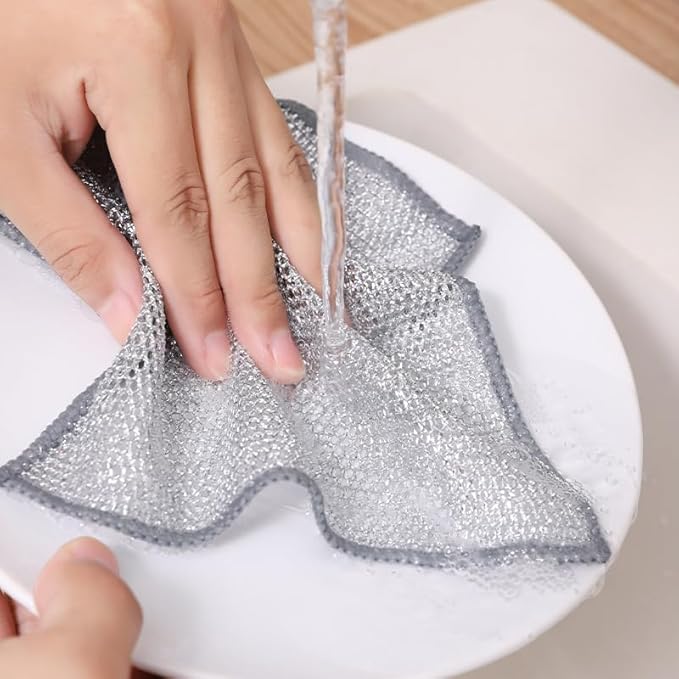 Picture of 3-Piece Multifunctional Non-Scratch Wire Dishcloth - Double-Sided Wire Dishwashing Cloth, Non-Stick Oil Steel Wire Cleaning Cloth, Alternative to Steel Wool, Dish and Pot Cleaning Scrub For Kitchen Stove, Stainless Steel Dish Scourers, Dish Wash Metal