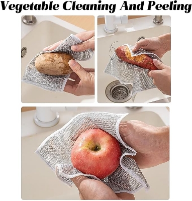 Picture of 3-Piece Multifunctional Non-Scratch Wire Dishcloth - Double-Sided Wire Dishwashing Cloth, Non-Stick Oil Steel Wire Cleaning Cloth, Alternative to Steel Wool, Dish and Pot Cleaning Scrub For Kitchen Stove, Stainless Steel Dish Scourers, Dish Wash Metal