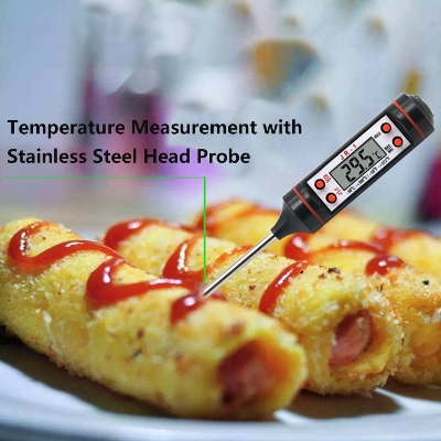 Picture of Stainless Steel Cooking Thermometers Temperature Test Pen -  Kitchen Instant Read Backlit Food Thermometer with Long Probe & LCD Screen for Grill, Meat, Candy, BBQ, Milk and Bath Water
