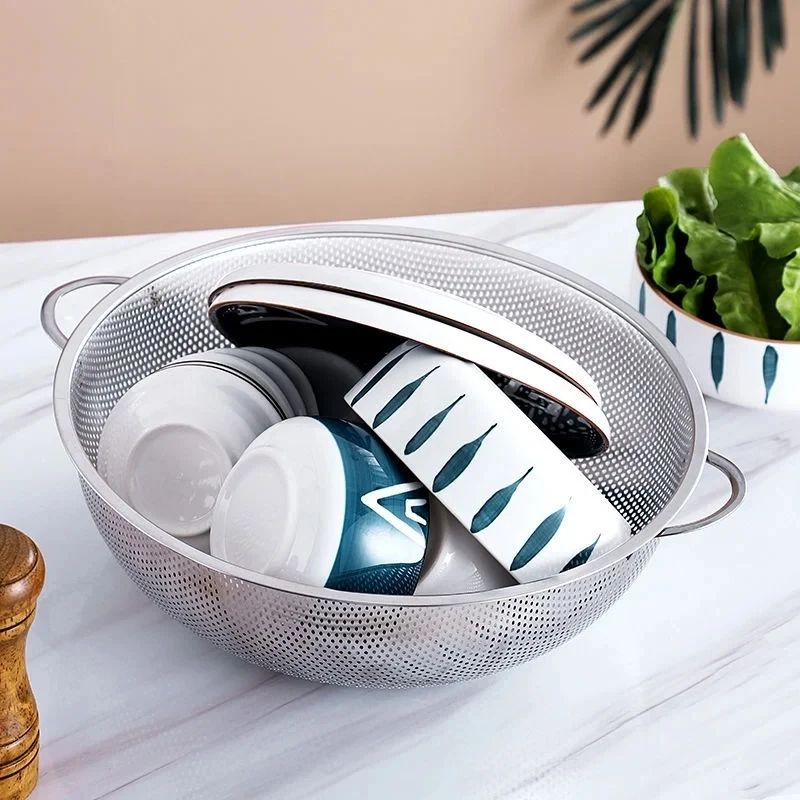 Picture of Stainless Steel Kitchen Sink Fine Mesh & Strong Handle Food Basket 6 Pcs set
