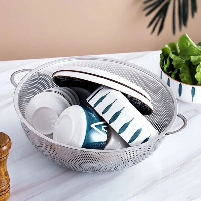 Picture of Stainless Steel Kitchen Sink Fine Mesh & Strong Handle Food Basket 6 Pcs set