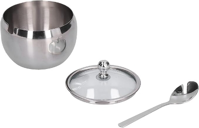 Picture of Stainless Steel Spice Jar Set with Glass Cover Spoon Organize Your Salt, Pepper, Sugar, and Spices in Stylistic Kitchen Storage, Salt pot