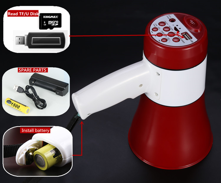 Picture of Hand Mike Speaker - Hand Mic, Handheld Megaphone with Recorder USB and Memory Card Input for Announcing; Talk; Record; Play; Siren; Music with Battery and Charger