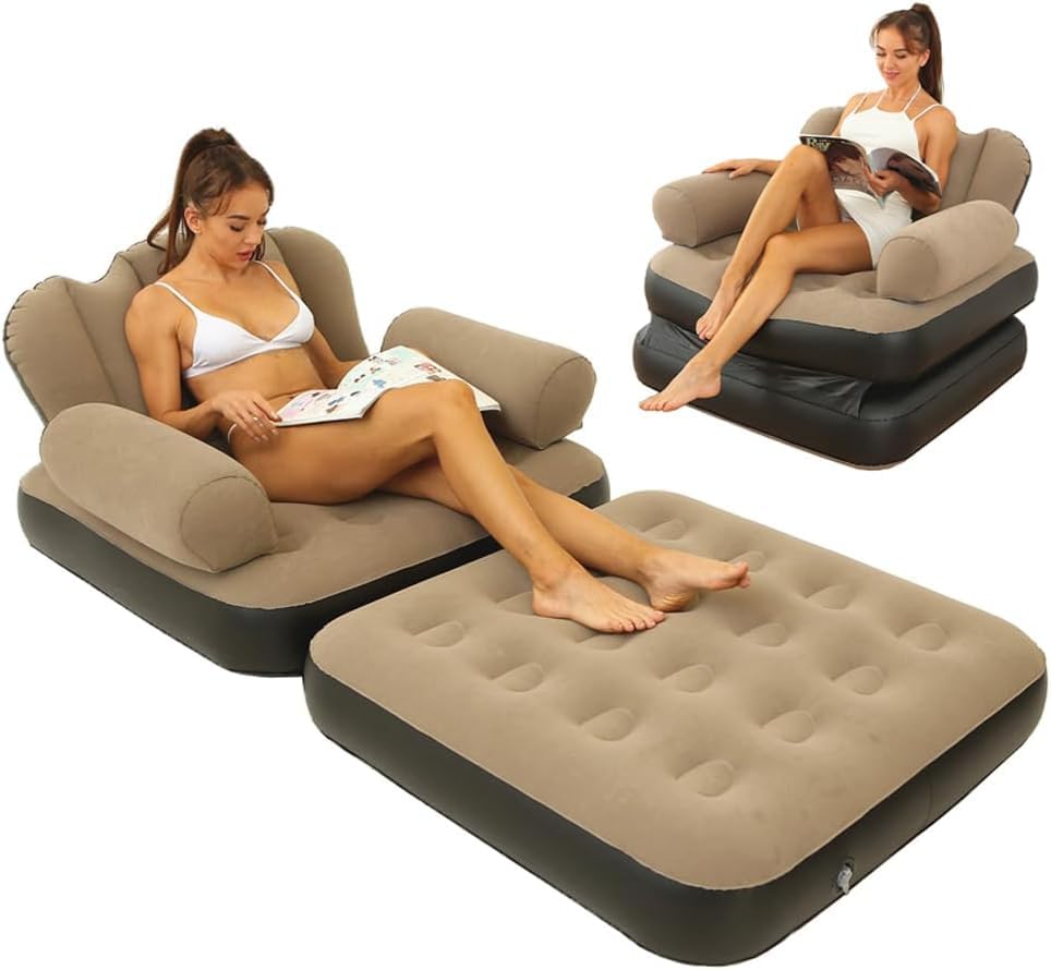 Picture of Multifunctional Camping Bed with free Electric Auto Pumper | Inflatable Sofa with L-Shaped Armrest | Outdoor Adult Lazy Sofa Inflatable Bed | Air Couch Flock -PVC Convenient Foldable Recliner Bed | Inflatable Chair