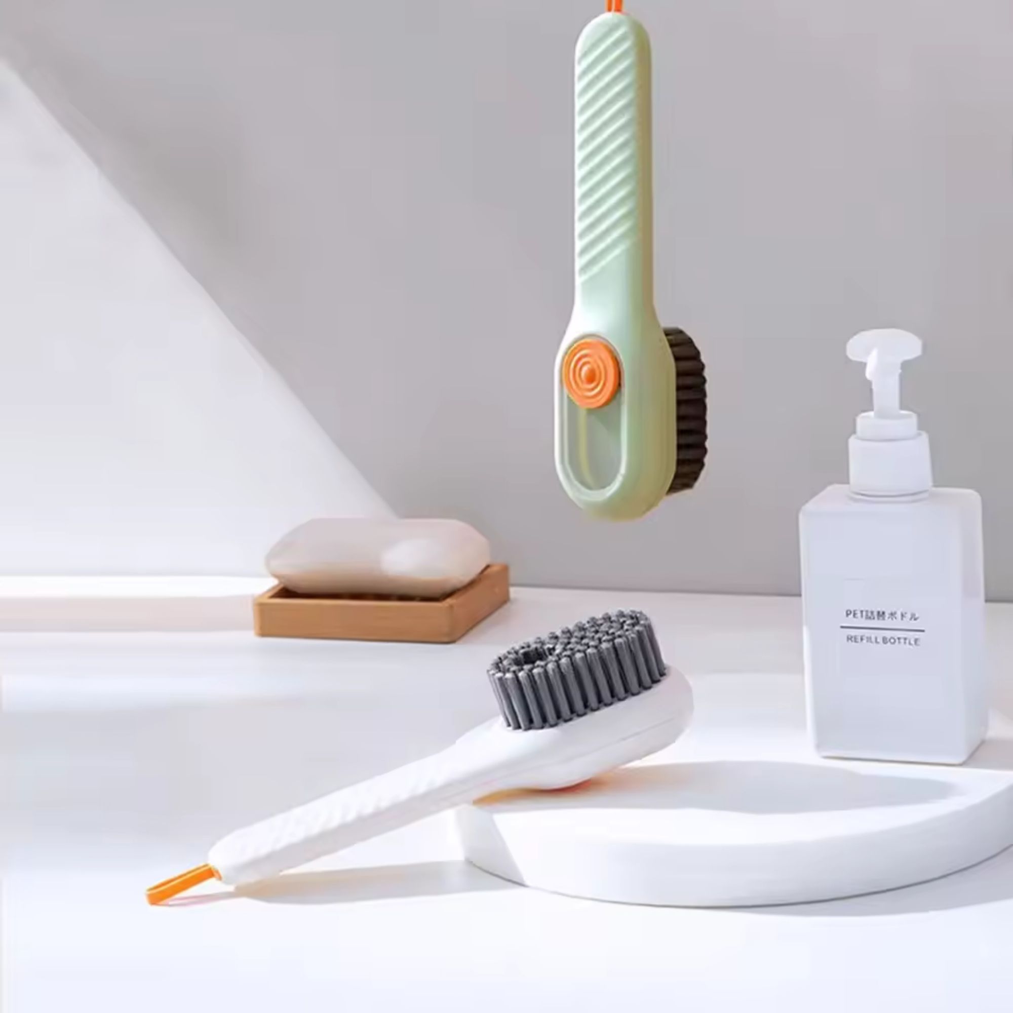 Picture of Multifunction Cleaning Shoe Brush Soft Automatic Liquid Shoe Brush Long Handle Clothes Soap Brush With Hook Clean Tool