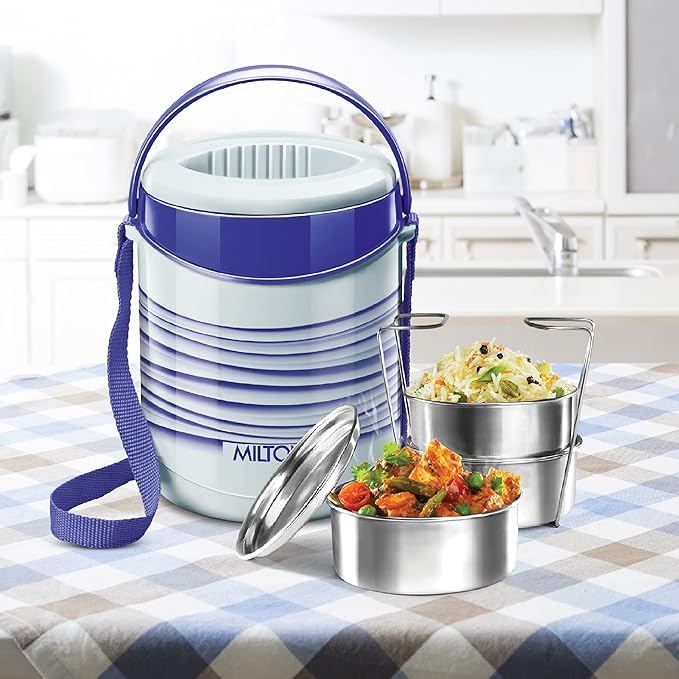 Picture of Milton 3 Liyar Tiffin Box - Insulated, Hot & Cold Leak-Proof Lunch Box for Office, College, Picnic, Blue