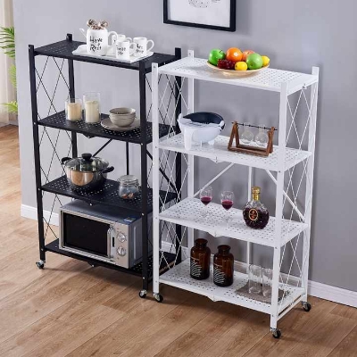 Picture of Foldable Warehouse Storage Holders Metal Microwave Oven Shelf Stand Kitchen Appliances Folding Storage Rack Cabinet,Multi Layer Rotating Kitchen Shelf,Storage Holders & Racks, Oven Rack