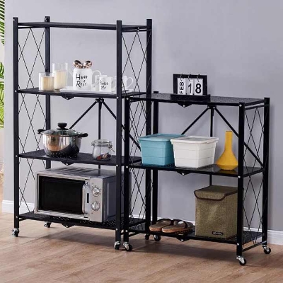 Picture of Foldable Warehouse Storage Holders Metal Microwave Oven Shelf Stand Kitchen Appliances Folding Storage Rack Cabinet,Multi Layer Rotating Kitchen Shelf,Storage Holders & Racks, Oven Rack
