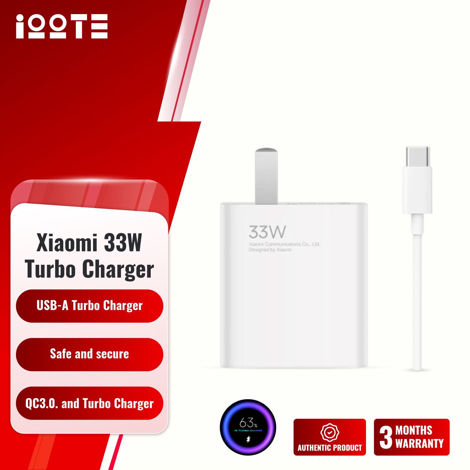Picture of Xiaomi 33W Turbo Fast Charger Adapter with Type C Cable Power Adapter Suit