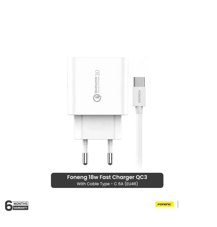 Picture of FONENG 18W Fast Charger QC3 with Cable Type - C - White (EU46)
