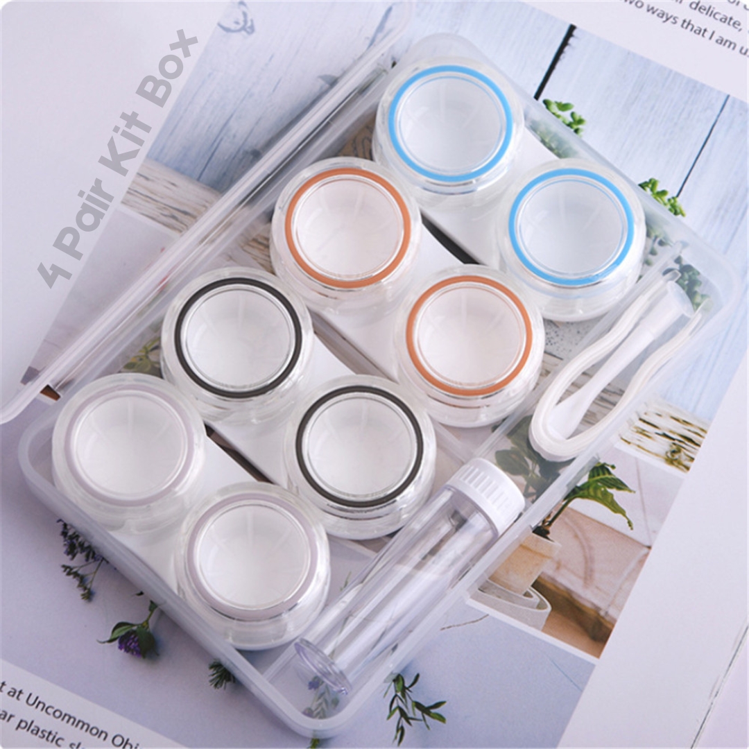 Picture of New 4Pairs Contact Lens Travel kitbox With Tweezers+Applicattor & Solution Bottle. 4 in 1 Plastic Transparent High Capacity Contact Lens Storage.#4pair