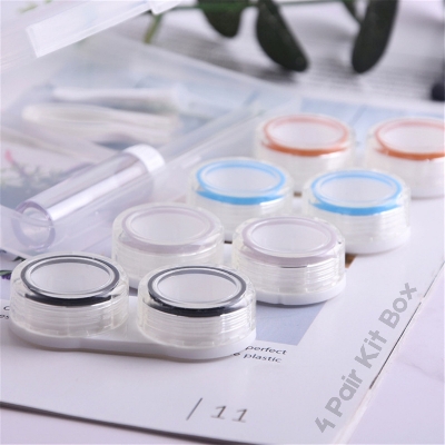 Picture of New 4Pairs Contact Lens Travel kitbox With Tweezers+Applicattor & Solution Bottle. 4 in 1 Plastic Transparent High Capacity Contact Lens Storage.#4pair