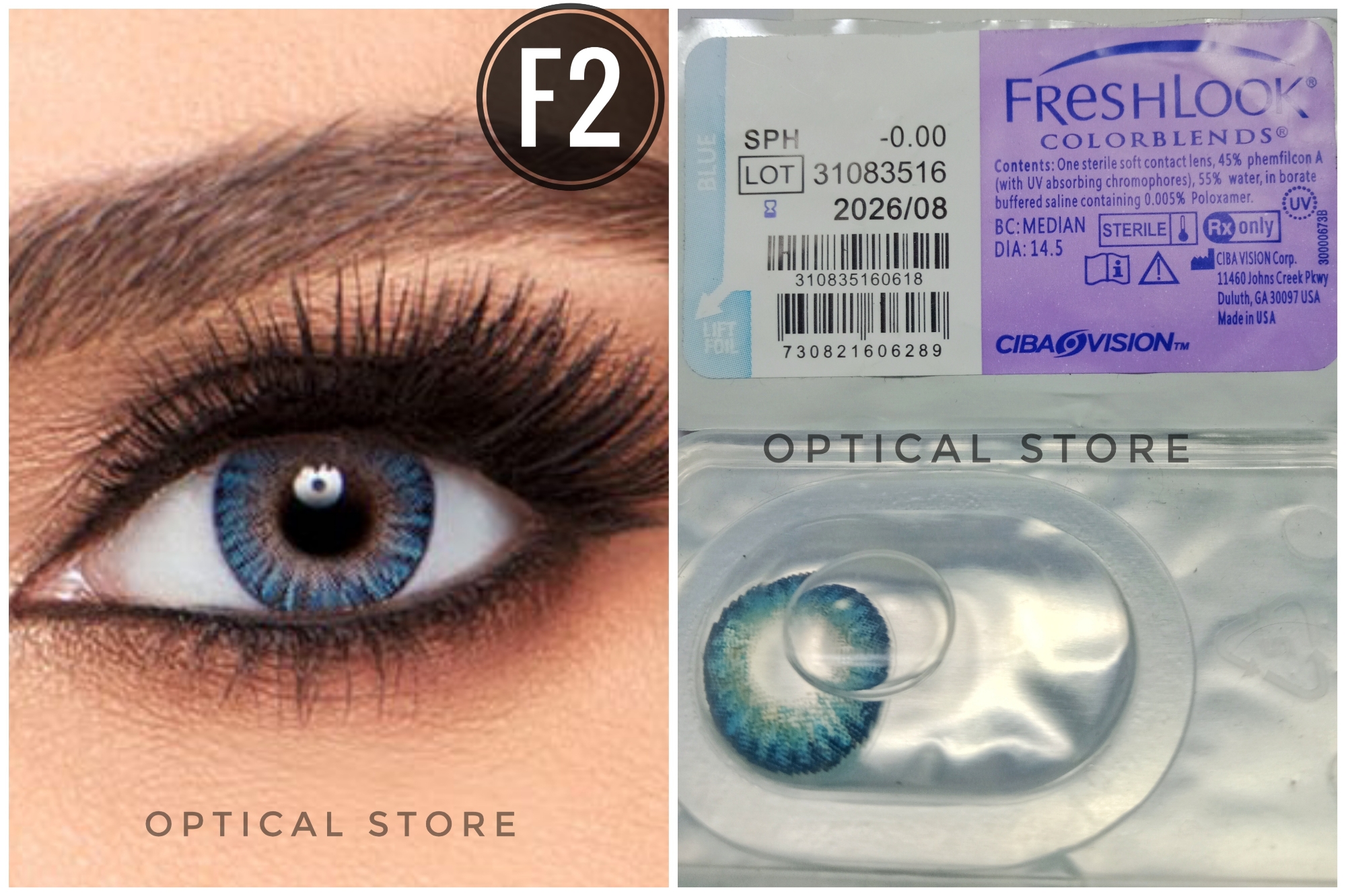 Picture of Freshlook Blue (Plano & Power)Color Contact Lens with kit box.1 pair Freshlook Colorblends Color contact lens For Eyemakeup/eyefashion. Freshlook Colorblensds Series #Blue