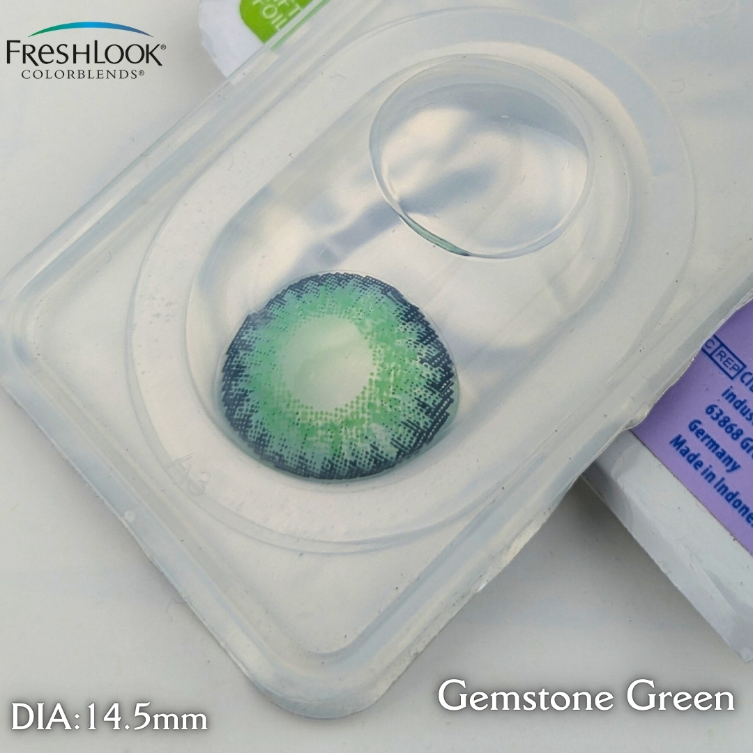 Picture of Freshlook Gemstone Green Color Contact Lens with kit box.1 pair Freshlook Colorblends Color contact lens For Eyemakeup/eyefashion. Frehlook Colorblensds Series #gemstonegreen.
