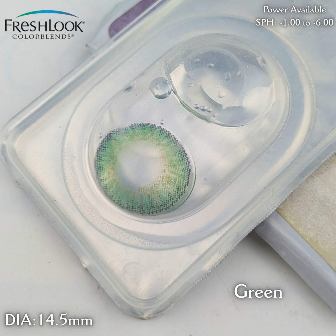 Picture of Freshlook Green (Plano & Power)Color Contact Lens with kit box.1 pair Freshlook Colorblends Color contact lens For Eyemakeup/eyefashion. Frehlook Colorblensds Series #freshlookgreen
