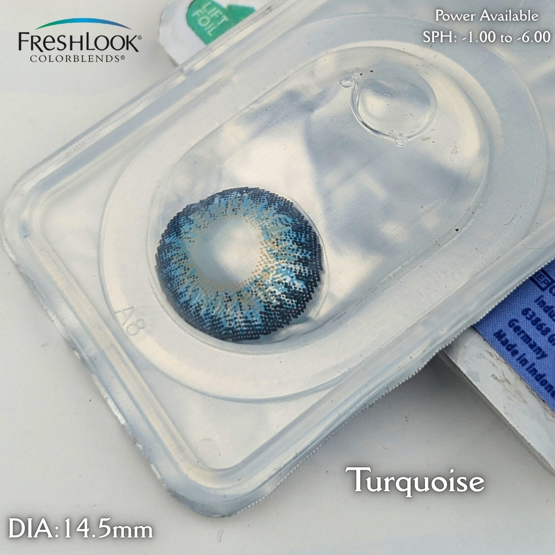 Picture of Freshlook Turquoise (Plano & Power)Color Contact Lens with kit box.1 pair Freshlook Colorblends Color contact lens For Eyemakeup/eyefashion. Frehlook Colorblensds Series #Turquoise