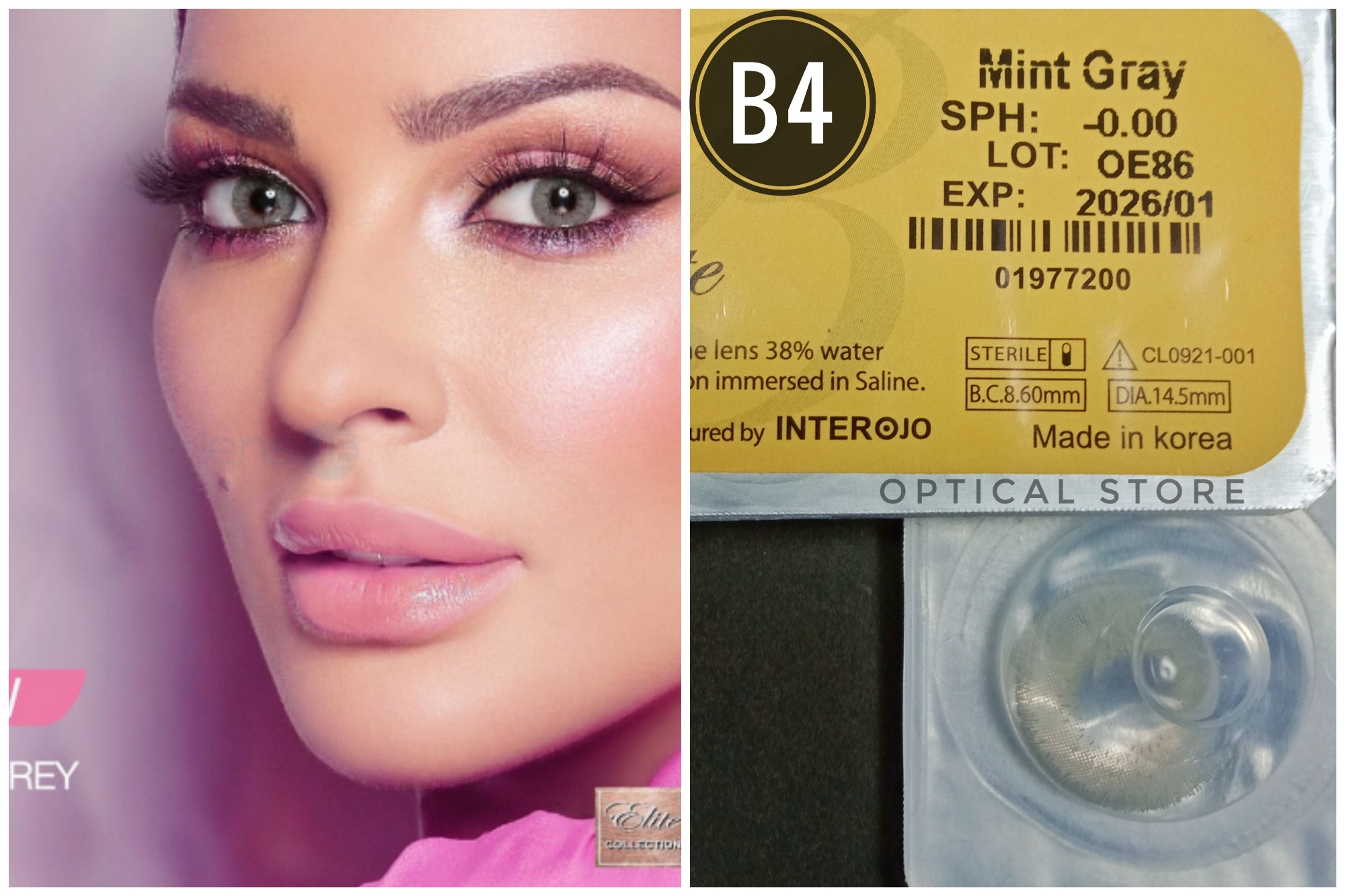Picture of Bella Mint Gray Color Contact Lens with Regular Kit Box. For men,women/Unisex. Bella Elite Series. #mint.gray