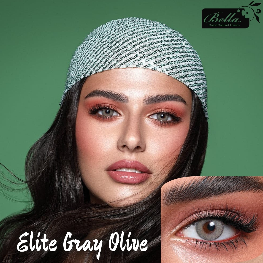Picture of Bella Gray Olive Color Contact Lens with Regular Kit Box. For men,women/Unisex. Bella Elite Series. #gray.olive