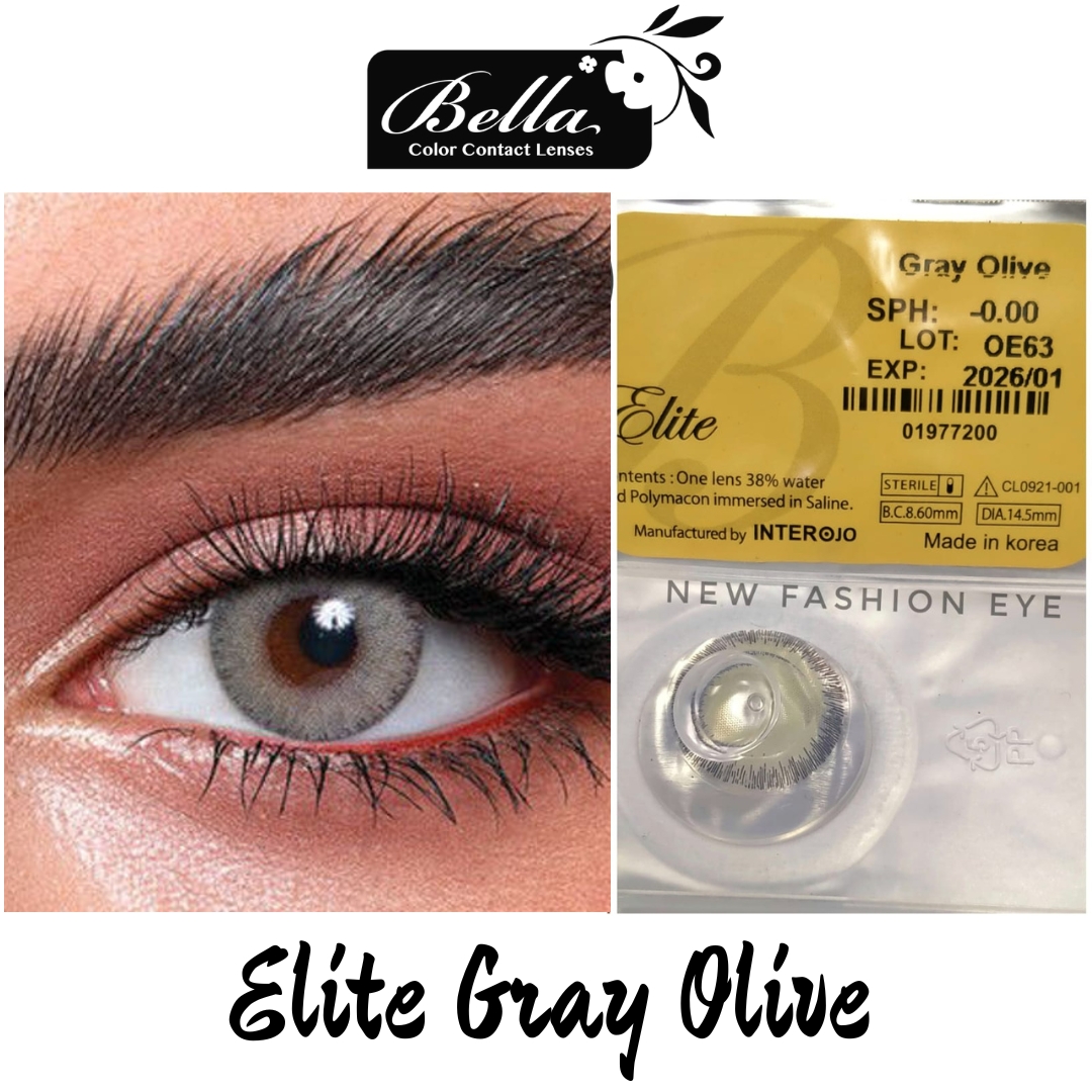 Picture of Bella Gray Olive Color Contact Lens with Regular Kit Box. For men,women/Unisex. Bella Elite Series. #gray.olive