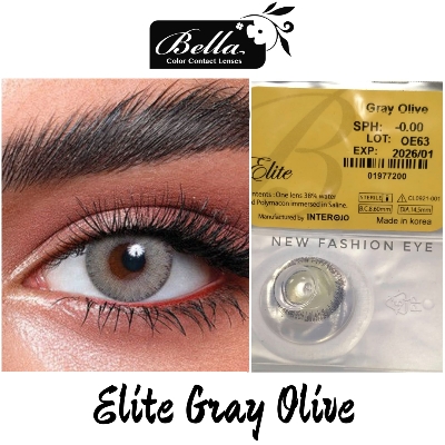 Picture of Bella Gray Olive Color Contact Lens with Regular Kit Box. For men,women/Unisex. Bella Elite Series. #gray.olive