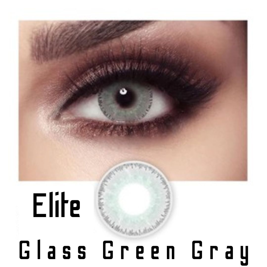 Picture of Bella Glass Green Gray Contact Lens with Regular Kit Box. For men,women/Unisex. Bella Elite Series. #glass.green.gray