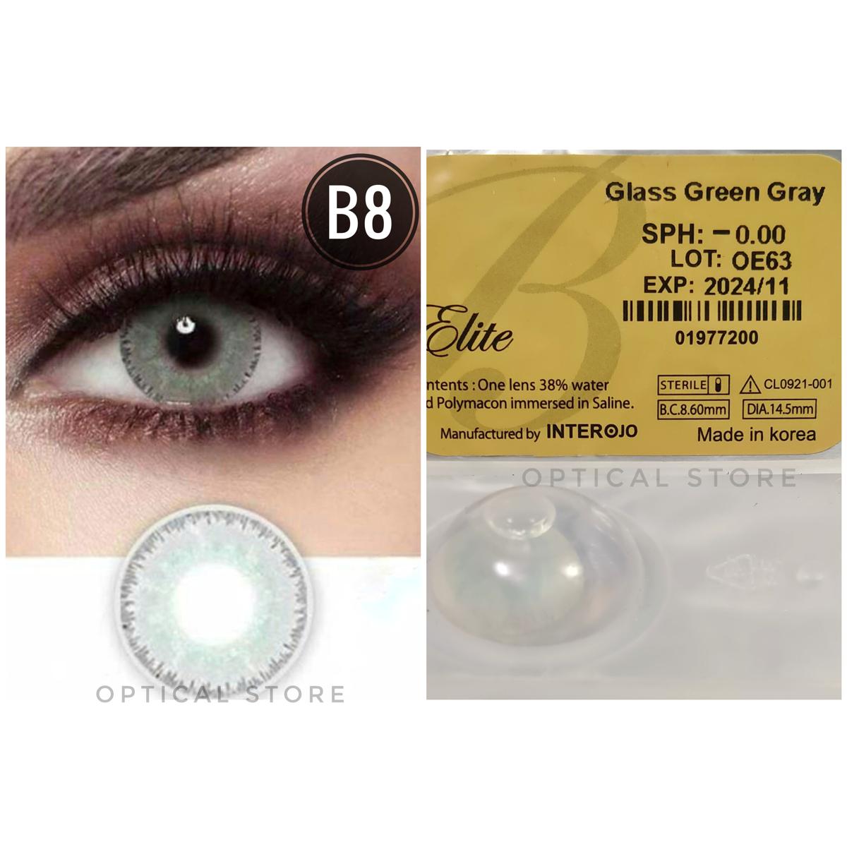 Picture of Bella Glass Green Gray Contact Lens with Regular Kit Box. For men,women/Unisex. Bella Elite Series. #glass.green.gray